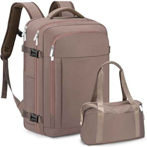 RDTGO Travel Backpack For Women, 40L Carry-On Backpack, Airline Approved Personal Item Bag, Waterproof Laptop Backpack with Large Duffel, Casual Daypack for Buisness Gym Weekend Hiking (Brown)