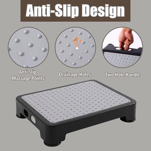 CHIKILLA Adjustable Step Stool for Adults Kids and Senior, Non-slip Step Platform Indoor and Outdoor for Pregnant Woman, Portable Stair Assist for Kitchen, Car, Bedside and Shower, Black-Gray, 3.4-5In
