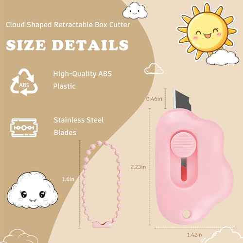 Cloud Retractable Box Cutter 4 Pack - With Key Rings,Safe Auto-Retract Design,Mini Paper Cutter for Box,Packages,Mail,Envelopes,Portable Keychain Letter Opener for Home,Office,Travel