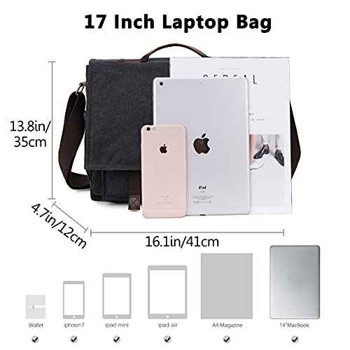 Messenger Bag for Men,Vintage Water Reistant Canvas 17 Inch Laptop Bag Satchel Shoulder Bag Gray