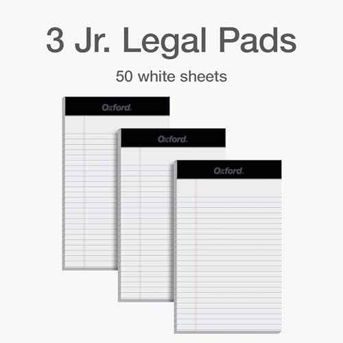 Oxford 5 x 8 Inch Legal Pads, 3 Pack, Narrow Ruled on Both Sides, White Lined Paper, 50 Perforated Sheets Per Writing Pad, Proudly Made in the USA (1017034)