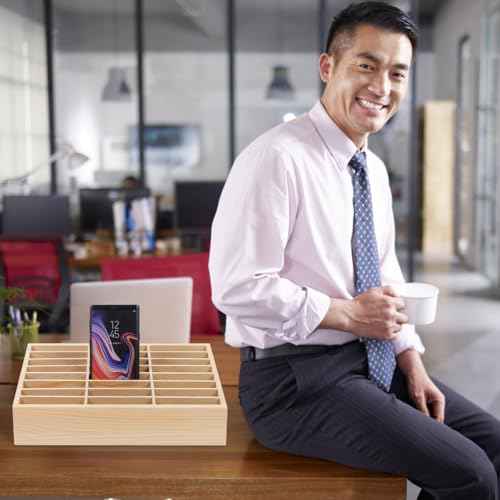 36-Grid Cell Phone Storage Box,Wooden Desktop Cell Phone Holder Multifunctional MobilePhone Storage Box for Classroom, Office, Meeting Room, Rack Display