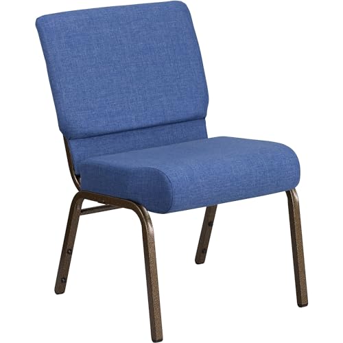 Flash Furniture HERCULES Series 21''W Stacking Church Chair in Blue Fabric - Gold Vein Frame