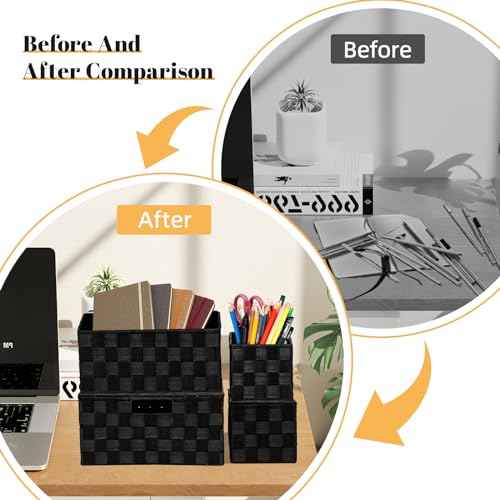 Woven Polypropylene Basket Set of 8, Woven Storage Basket, Woven Strap Baskets, Woven Basket Organizer for Bedroom, Bathroom, Office, Shelf, Dresser, Kitchen, Pantry, Black