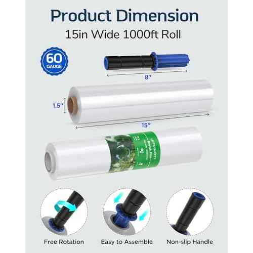 FugaCity Stretch Wrap Film-15 in 1000 FT 60 Gauge Shrink Wrap for Furniture Wrapping Shipping, Moving Supplies Clear Plastic Wrap, Heavy Duty Industrial Strength,500% Stretch(4 Roll with Handles)