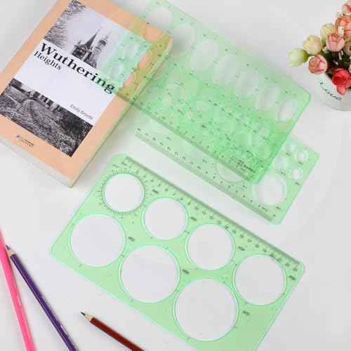 4PCS Circle Template, Plastic Circle and Oval Measuring Templates, Formwork Drawings Templates (Clear Green)