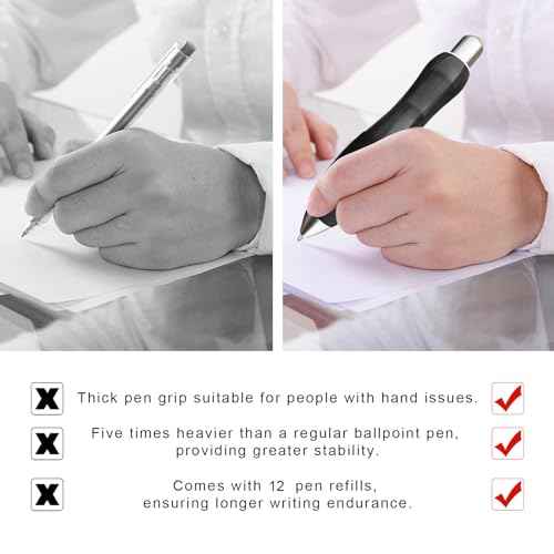 14pcs Big Fat Pens Aids Writing - 2 Pens + 6 Black Refills + 6 Blue Refills for Tremor, Arthritis, Parkinson, Handicap, Carpal Tunnel