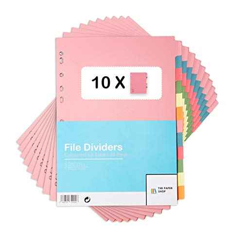 [10 Pack] Binder Dividers with Tabs A4 12 Part | Dividers for 3 Ring Binder | Perfect for Organizing Pages in 3 Ring Binder Dividers with tabs, Each Set Includes Tab Dividers - The Paper Shop