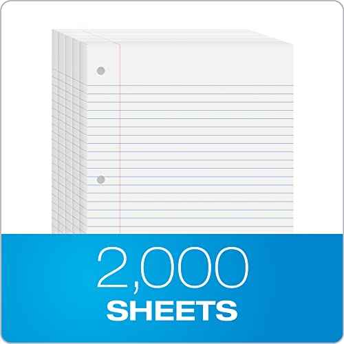 Oxford Loose Leaf Paper, Filler Paper, Notebook Paper, 8" x 10-1/2", Wide Rule, 3-Hole Punched, 2,000 Sheets for 3 Ring Binders, 4 Packs of 500, White (62379)