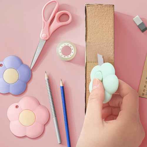 Honoson 8 Pieces Mini Utility Knives Cloud and Flower Shaped Box Cutter Retractable Letter Opener Paper Envelope Carton Portable Cutter with Hole for Office and Home Use(Flower)
