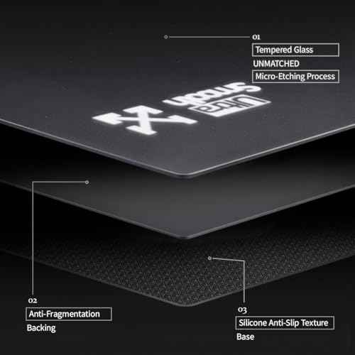 Tempered Glass Gaming Mouse Pad Ultra-Thin Desk Mat Anti-Scratch Wear-Resistant 450 * 400 * 1.8mm Large Competitive Mouse Pads Ultra-Smooth Micro-Etched Surface Anti-Slip Silicone Base (Black)