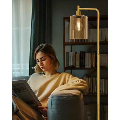 Oneach 66.5'' Floor Lamps for Living Room with Glass lampshade, Modern Gold Floor Lamp with Bulb, Industrial Standing lamp for beroom, Tall Pole Lamps Office (Bulb Included)