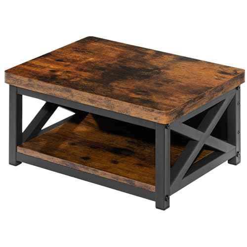 Wooden Step Stool for Adults & Kids with Patented Bottom Shelf ? Anti-Slip Rubber Feet, Heavy-Duty Steel Frame, 500 lbs Capacity ? Bed Step Stool for Adults & Step for Bed ? Rustic Brown