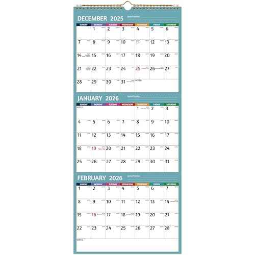 2026 Wall Calendar - 3 Month Calendar 2026 Vertical, Jan 2026 - Dec 2026, 3 Month Wall Calendar 2026, 11 x 26 In Open, 2026 Calendar with Large Print, Holidays, Thick Paper, Priorities £¦ Notes