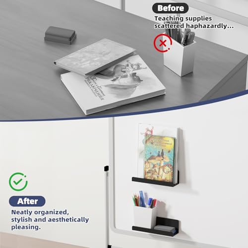 PAVSTINE 2 Pack 8-Inch Black Acrylic Magnetic Book Shelves for Whiteboards