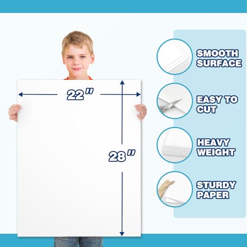 Chell Large Size 22" x 28" White Poster Board Heavyweight, for School Craft Project, 85 lb. Cover Weight, 25 Count
