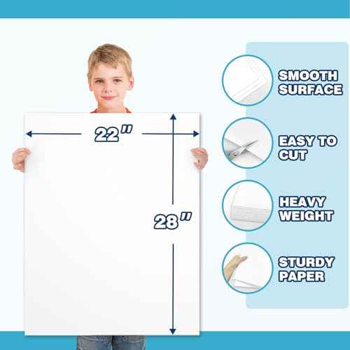 Chell Large Size 22" x 28" White Poster Board Heavyweight, for School Craft Project, 85 lb. Cover Weight, 50 Count