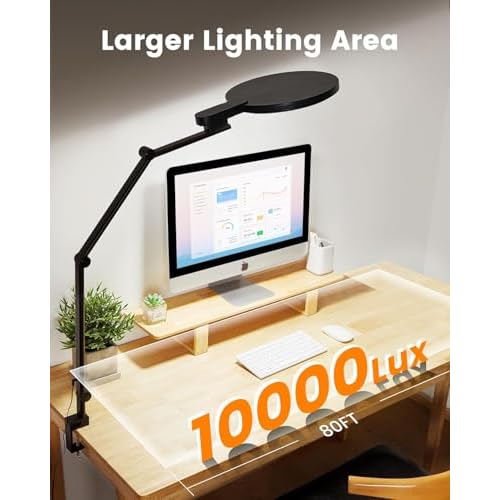 Clamp Desk Light,Eye-Care Office Desk Lamp with USB Charging Ports, 1200LM 5 Color Temp Dimmable Swing Arm Desk Light for Home Office, Computer Monitor, Video Conference & Zoom Meetings