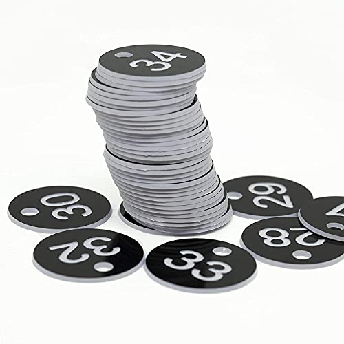Plastic ID Number Tags Key Tags Engraved Number with Key Rings Black 1-300