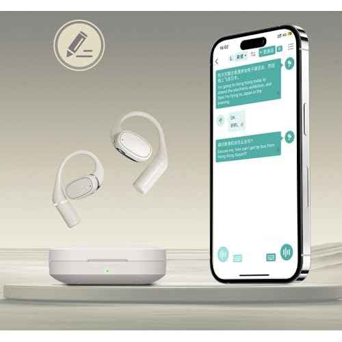 Ai Translation Earbuds Real Time, 150 Language Translator Device, Wireless Bluetooth Earbuds Over The Ear for Travel Business Learning, White, Noise Cancalletion, 28 Hours, Bluetooth 5.4