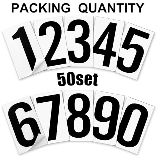 500 Pcs 3.5"H Placard Vinyl Numbering Kit Permanent Self Adhesive White-Back Vinyl with Black Numbers Stickers Waterproof Numbers, 50 Decals of Numbers 0-9, for Trailer Numbers Equipment Seats