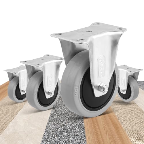 HOD 3 Inch Caster Wheels, Heavy Duty Casters 1060 Lbs, Rigid Top Plate Casters Wheels, Set of 4, Industrial Casters No Noise PP Wheels for Cart, Furniture, Workbench