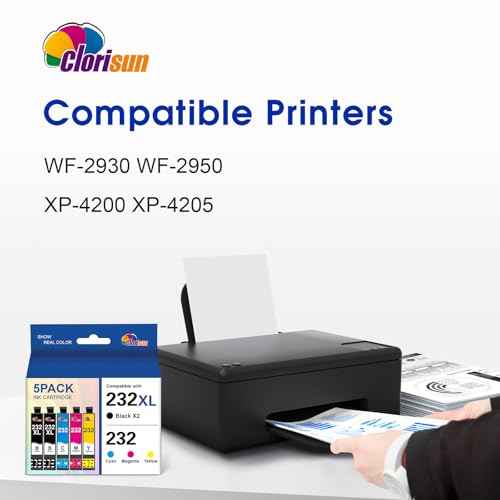 232 232XL Ink Cartridges Combo Pack Remanufactured Compatible for 232XL Ink Cartridges XP-4200 Printer Ink XP-4205 WF-2930 WF-2950 Printer (2 Black 1 Cyan 1 Magenta 1 Yellow, 5 Pack)