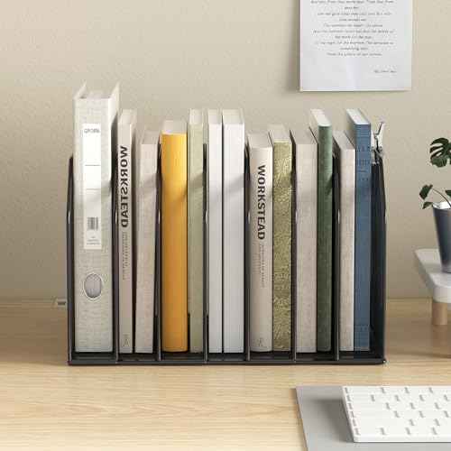 Metal 7-Section File Folder Organizer for Desk | Vertical Office File Holder | Heavy-Duty Mesh Document Sorter for Books, Binders, Laptops | Black Desk Organizer (12.8¡±x8.5¡±x7.9¡±)