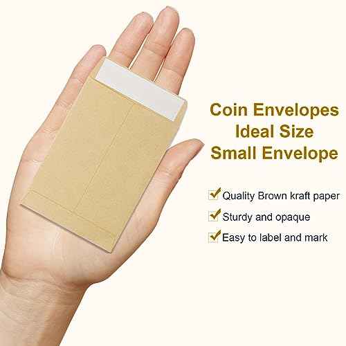 100 Pack Coin Envelopes 3.23"¡¿4.53",Brown Kraft Small Envelopes,Fully sealed seed envelope£¬Kraft Small Coin Envelopes,Seed Envelopes, Mini Envelopes for Office, Home, School