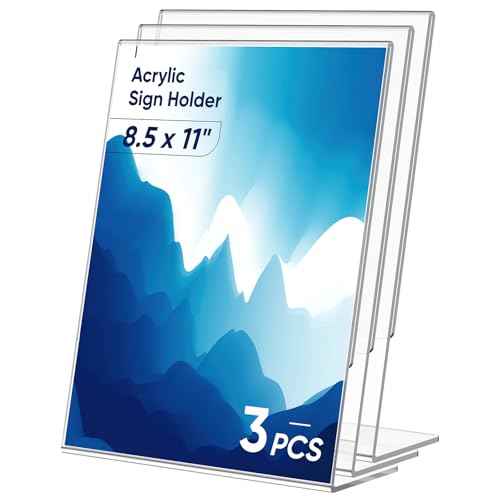 3 Pack Acrylic Sign Holder 8.5x11 Inches, Clear Display Holder, L-Shape Vertical Menu Holder Stand, Flyer Display Stand, Table Paper Holder, Plastic Sign Display Stand for Restaurants, Store, Office