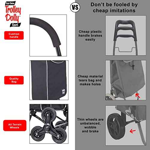 dbest products Trolley Dolly Sport Stair Climber ? Foldable Grocery Cart on Wheels ? Multi Use Rolling Cart with Removable Bag, Hand Truck Dolly Function, and Stair Climbing Wheels, Black