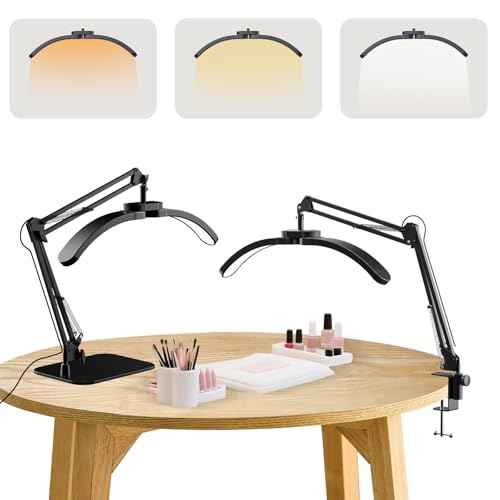 Half Moon Light for Nail Desk, 2-in-1 Foldable Half Moon Desk Lamp, Arch Nail Tech Light with 3 Color Modes & 10 Brightness for Eyelash Beauty, Tattoo, 3000K-6500K - Black