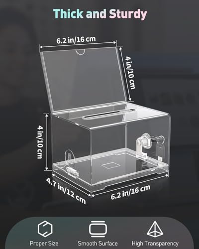 Uniclife Standard Acrylic Donation & Suggestion Box with Lock, 6.2x4.7x4 inches