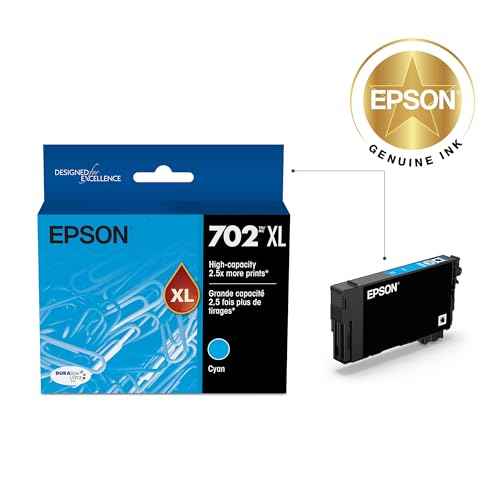 EPSON 702 DURABrite Ultra Ink High Capacity Cyan Cartridge (T702XL220-S) Works with WorkForce Pro WF-3720, WF-3730, WF-3733