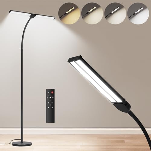VrimNowit Black LED Floor Lamp for Living Room & Office - Bright Reading & Task Lighting