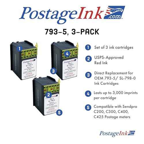 Compatible SL-798-0 Ink Cartridge Replacement for SendPro C200, C300, C400 Postage Meters, Set of 3