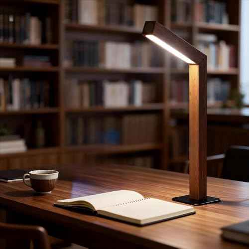 Wooden Desk Light £¬Dimmable Desk Lamp for Home Office with USB Wireless Charging Port £¬Touch Control RotatableDesk Adjustable Night Light(Sapele Wood)