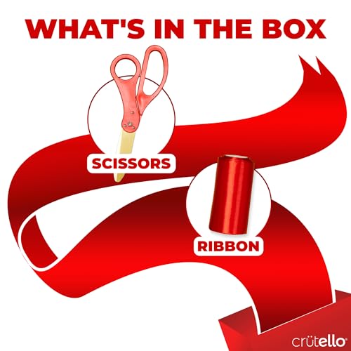 Crutello Grand Opening Ribbon Cutting Kit - Giant Gold Scissors with Red Handle & 30ft Red Ribbon 4"Wide
