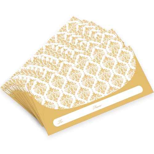 100 Pack Gold Money Envelopes for Cash Gifts (7x3 Inch), Fancy Decorative Design Money Holder for Christmas, Birthday, Graduations, Weddings, Small Money Saving Envelopes, Bulk Value Pack