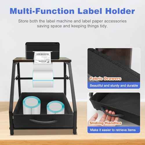 Thermal Printer Stand with Drawer, Desktop Label Holder for Rolls and Fan-Fold Labels, Organizer for 4x6 Shipping Label Printer - Home Office & Small Business Essentials