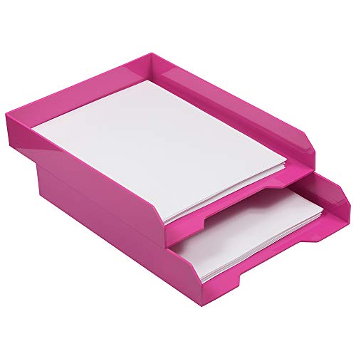 Pink Stackable Paper Trays - Pack of 2 Desktop Document Organizers, Letter Size