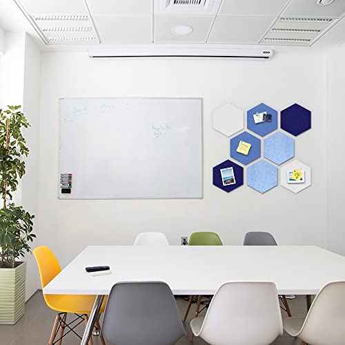 12" Large Bulletin Board with 30 Push Pins, Pack of 8 Hexagon Felt Pin Board Notice Boards for Home Office Kitchen, Felt Wall Tiles for Photos Memos
