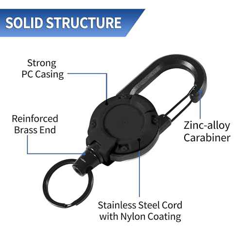 Heavy Duty Retractable Keychain,Multitool Carabiner Badge Holder,Tactical ID Badge Reel with 23.6¡± Steel Retractable Cord for Men and Women£¨Black 2 Pack£©