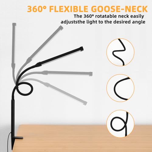 Voncerus S1 Black LED Desk Lamp with Clamp, Flexible Gooseneck, Eye-Caring Lighting