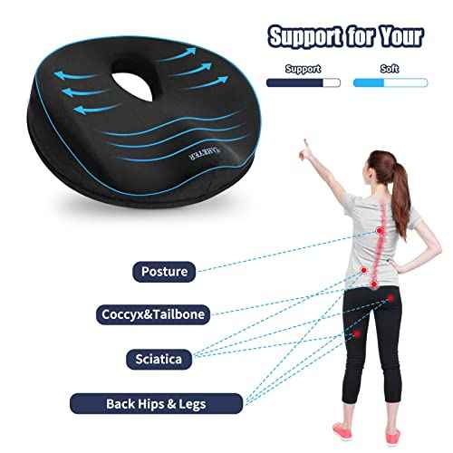 SAHEYER Donut Pillow for Tailbone Pain Relief and Hemorrhoids, Memory Foam Donut Cushion for Sciatica Nerve, Seat Cushion Butt Pillow for Men Women at Home Office Chair Car Long Sitting Comfort, Black