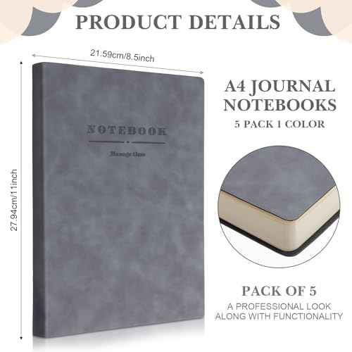 SATINIOR 5 Pack A4 Notebooks Large Journal 360 Pages Leather Softcover Hardcover Notebooks Thick Paper Lined Notepad for Office School Business Note Taking Writing, 8.5'' x 11''(Gray)