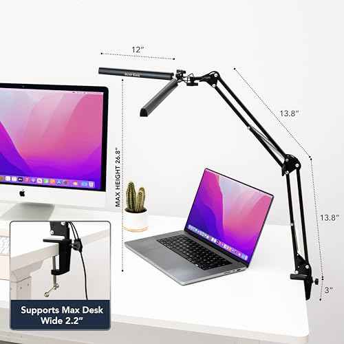 Double Head LED Desk Lamp, Ultra-Wide Coverage for 72" Workspaces, Eye-Caring, 360¡Æ Adjustable, Stepless Dimming, Remote Control, 10 Brightness Modes, 3 Color Temperatures, Energy Efficient