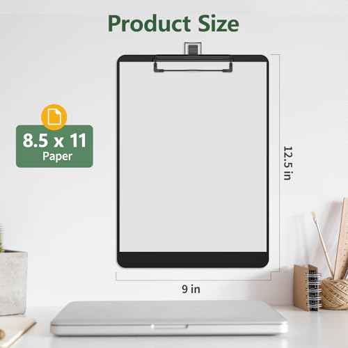 2 Pack Black Clipboard with Pen Holder, 8.5 x 11 Plastic Clip Boards with Black Low Profile Clip, Letter Size for Classroom, Teacher, Students, School, Office Supply