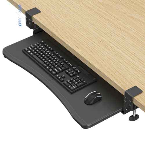 suptek Adjustable Keyboard Tray Under Desk - Slide Out with C Clamp Mount, Computer Keyboard & Mouse Tray, 25.6" (30.4" Including Clamps) x 11.8" Pull Out Computer Drawer for Typing, Black, DSF1PRO