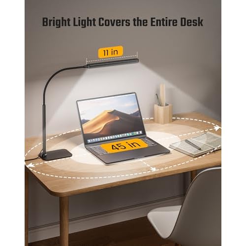 SUPERDANNY Eye-Caring LED Desk Lamp with Base 360¡Æ Flexible Gooseneck Work Lamp Touch Control 3 Light Colors Smooth Dimming Task Lighting Reading Light for Home Office College Dorm, Black